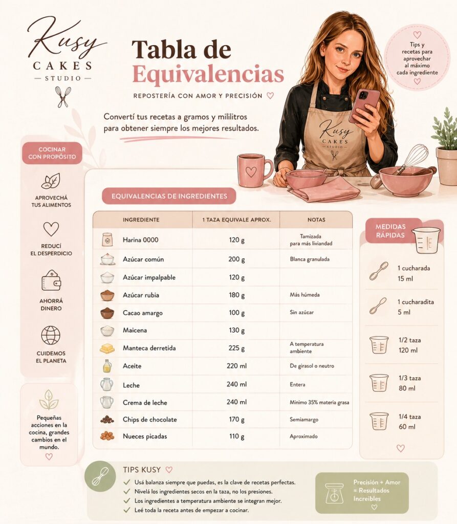 Tabla de equivalencias, de gramos a tazas